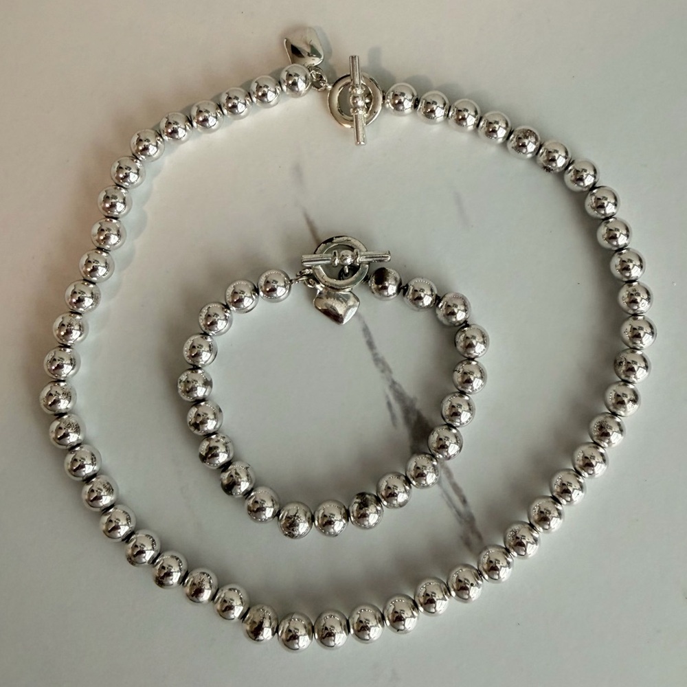 Ralph Lauren Sterling Silver Bead Necklace and Bracelet Set